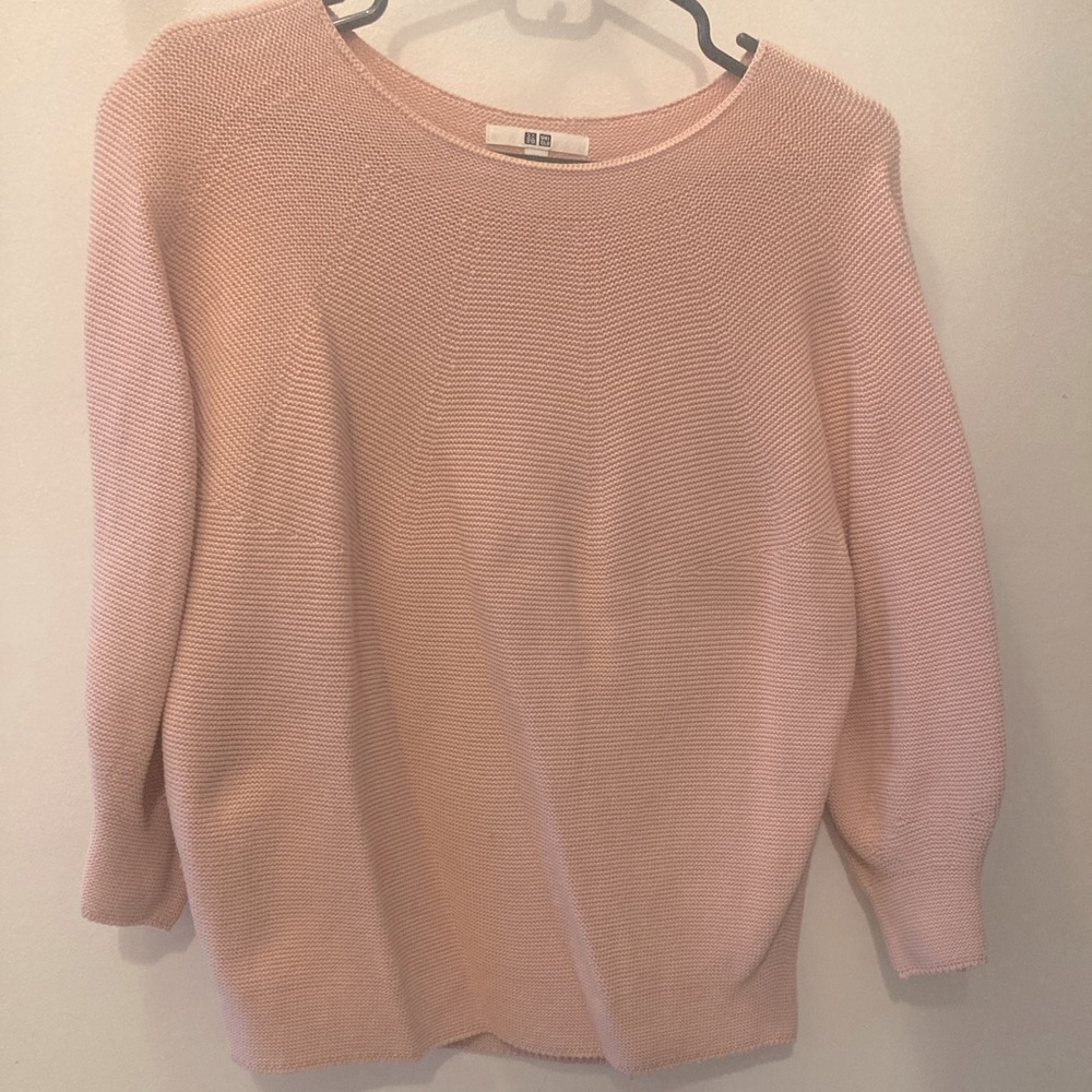 Uniqlo wafflle knit pink cotton sweater size M